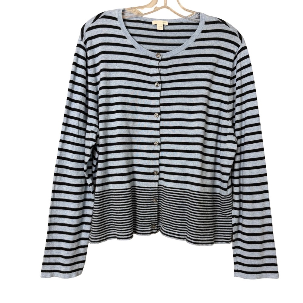 J. Jill Cardigan‎ Womens XL Blue Stripe Preppy Lightweight Coastal Nautical